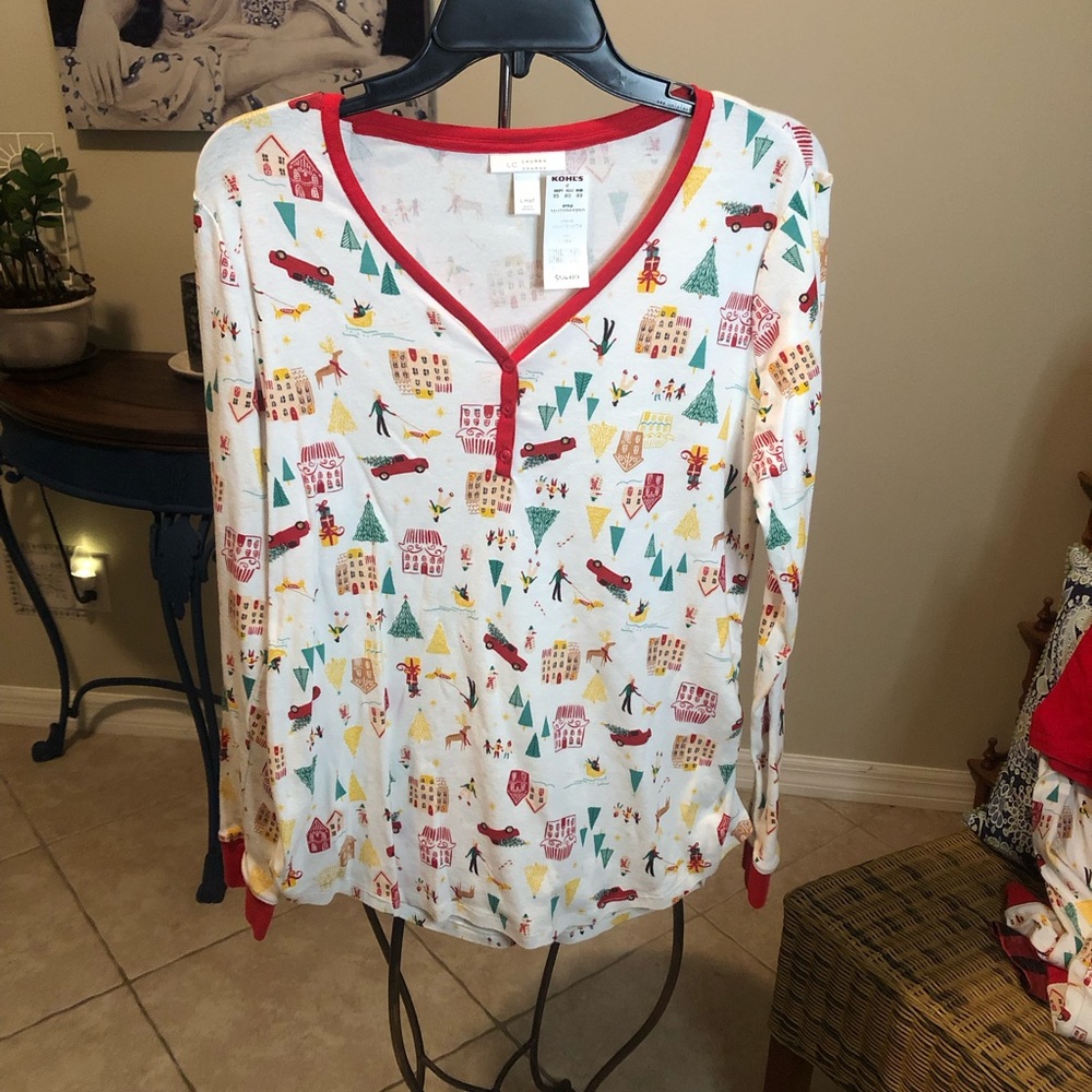NWT LC Lauren Conrad Maternity Christmas Pajama Top L